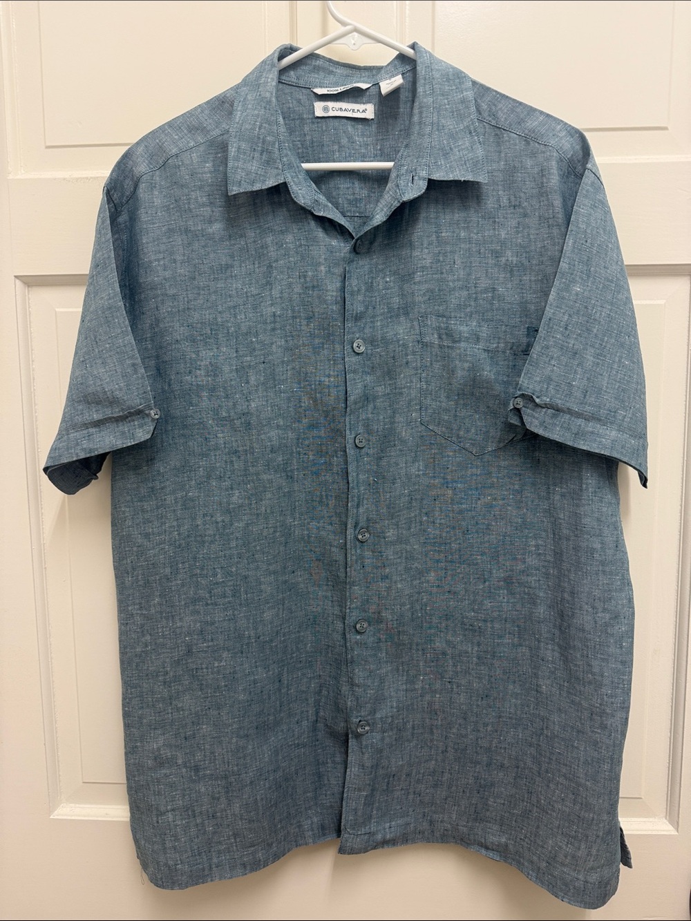 Cubavera 100% Linen Men's Short Sleeve Button-Down Shirt - Denim Blue